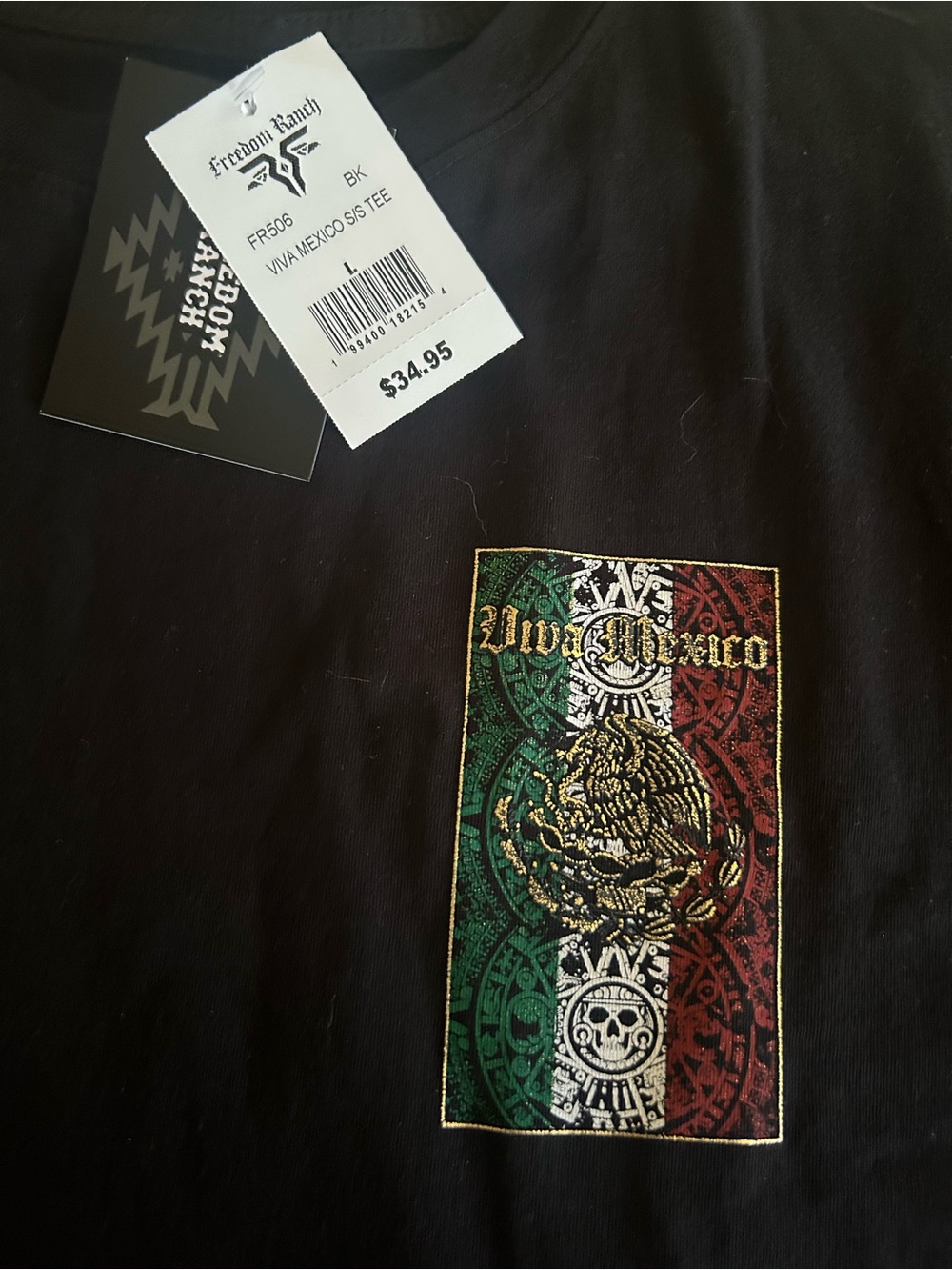 Buckle Black Short Sleeve Tee with Green White Red Viva Mexico Patch